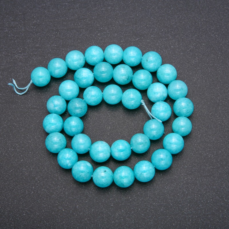 Aquamarin-Perlen, glatte Kugeln, auf Schnur, Durchmesser 10 mm, Länge 38 cm (±)