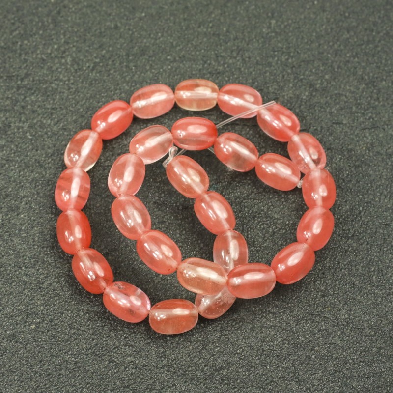 Perlen auf Schnur aus Naturstein Chalcedon, barrelförmige Perlen 10×14 mm, Länge ca. 39 cm +