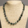 Kette aus Moosachat, facettiert, Durchmesser der Perlen 12 × 10 mm, Länge 47–50 cm+