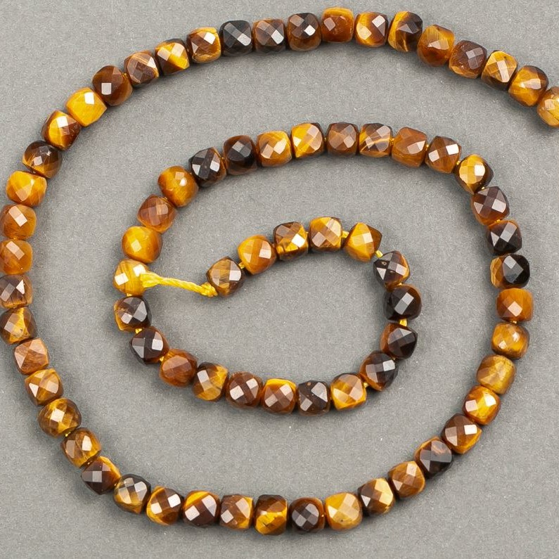 Tigerauge-Perlen, facettierte Würfel 5×5 mm