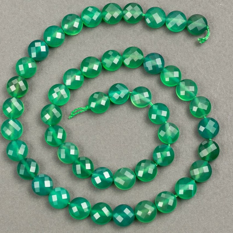 Chrysopras-Naturfaden mit facettierten Münzperlen, Durchmesser 8 × 5 mm, Länge 39 cm