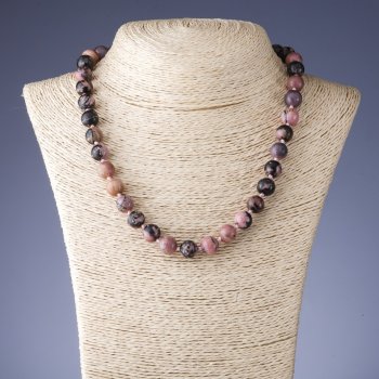 Kette aus Rhodonit, Perlen Ø 10 mm, Länge 46–48 cm