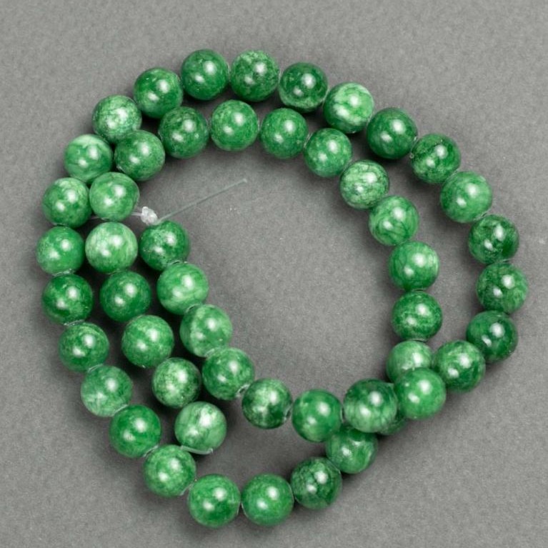 Chrysoprase-Perlen (künstliches Acryl) auf Nylonfaden, glatte Kugeln, Durchmesser ca. 8,5 mm, Länge ca. 40 cm