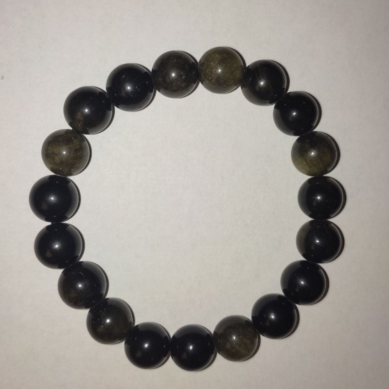 Armband aus Sonnen-Obsidian, glatte Kugel 10 mm, elastisches Band, Länge 18 cm