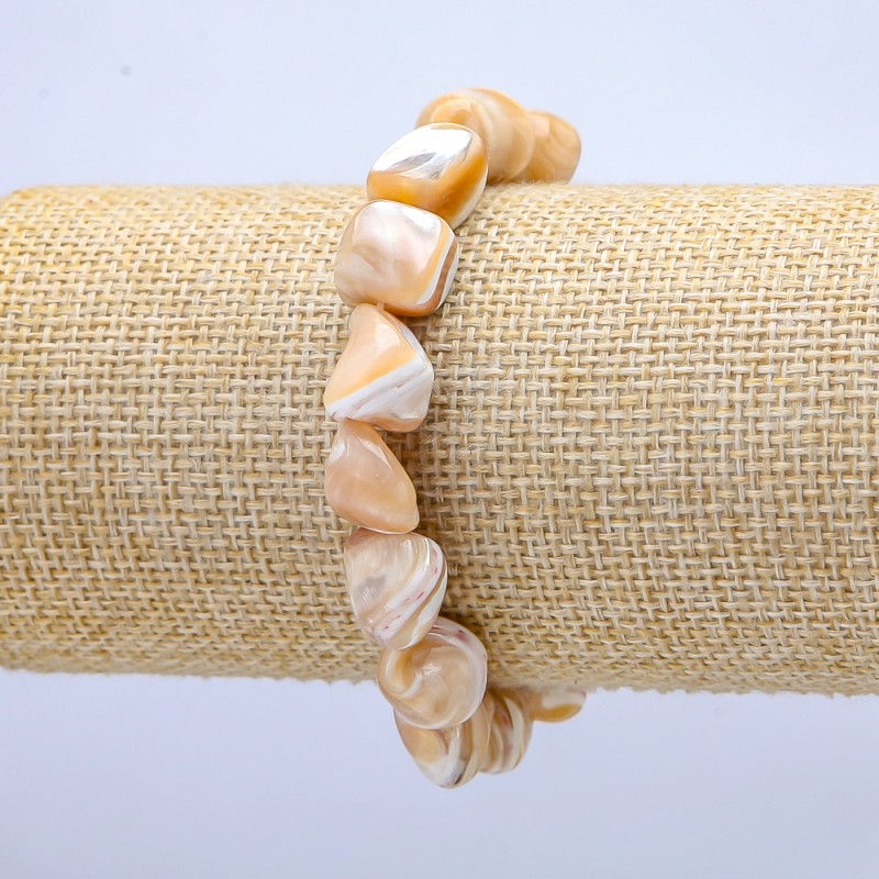 Elastisches Armband aus natürlichem Perlmutt – beige, Perlmuttglanz, Durchmesser ca. 19×12 mm, Länge ca. 18 cm