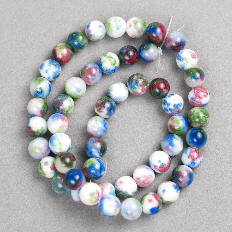 Multicolor-Perlen dunkelrosa, blau, weiß und grün 'Agat' (künstliches Acryl) auf einer Schnur, glatte Kugel, Durchmesser 8 mm ± L