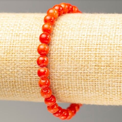 Gummiband-Armband Koralle (künstliches Acryl) Glatte Kugeln, Durchmesser 6,5 mm, Länge ca. 18 cm