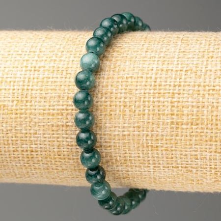 Elastikarmband aus toniertem Quarz in Viridian-Grün, glatte Kugeln Ø ca. 6,5 mm, Länge ca. 18 cm