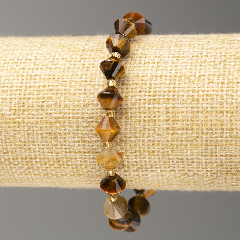 Elastikarmband aus Tigerauge, facettierte Bicone-Perlen, Ø ca. 8×8 mm, Länge ca. 18 cm