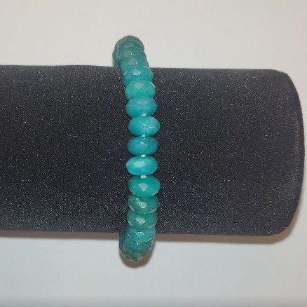Armband Aquamarin (künstlich) (grün-blau) facettierte Rondellen, Durchmesser 8×5 mm, Länge 18 cm+