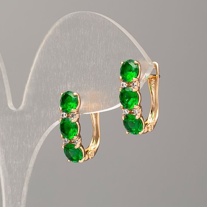 Ohrringe Xuping 18K-Vergoldung mit grünem Stein und weißen Strasssteinen, 17×5 mm