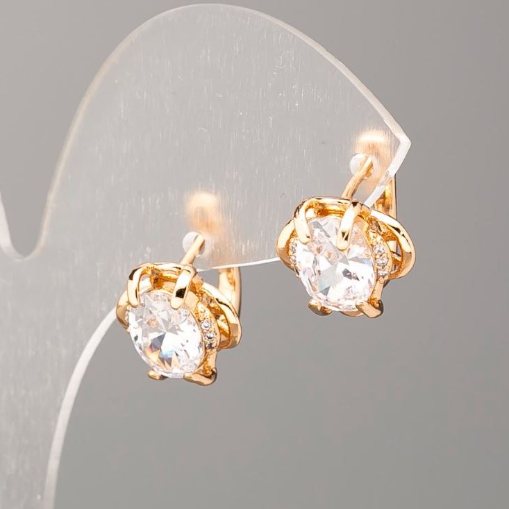 Xuping Ohrringe 18K-Vergoldung mit weißem Kristall, Durchmesser 12,5 × 11 mm