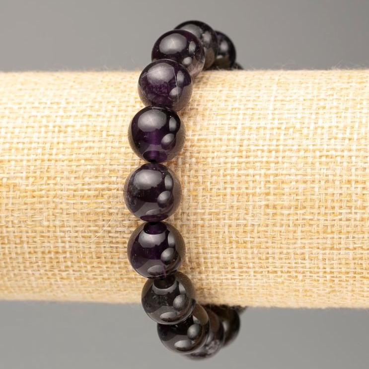 Armband aus natürlichem Amethyst, Durchmesser ca. 12 mm, Umfang ca. 18 cm, glatte Kugeln auf elastischem Gummiband