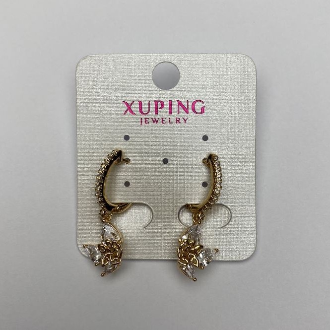 Ohrringe Xuping 18K-Vergoldung mit weißen Kristallen, Durchmesser 14×11 mm, Länge ca. 2,5 cm
