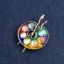 Brosche „Palette“, bunte Emaille, goldfarbenes Metall 46 × 34 mm