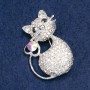 Brosche Katze mit Chamäleon-Strasssteinen, silberfarbenes Metall 42×32 mm