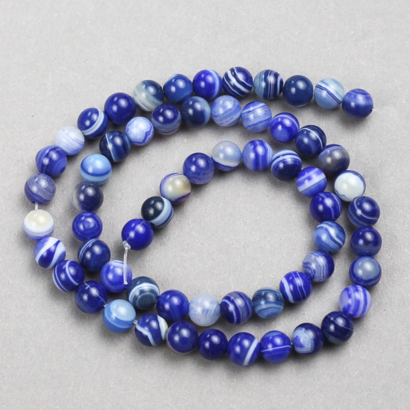 Blaue Achatperlen – glatte Kugeln, Durchmesser ca. 6 mm, Länge ca. 38 cm, auf Schnur