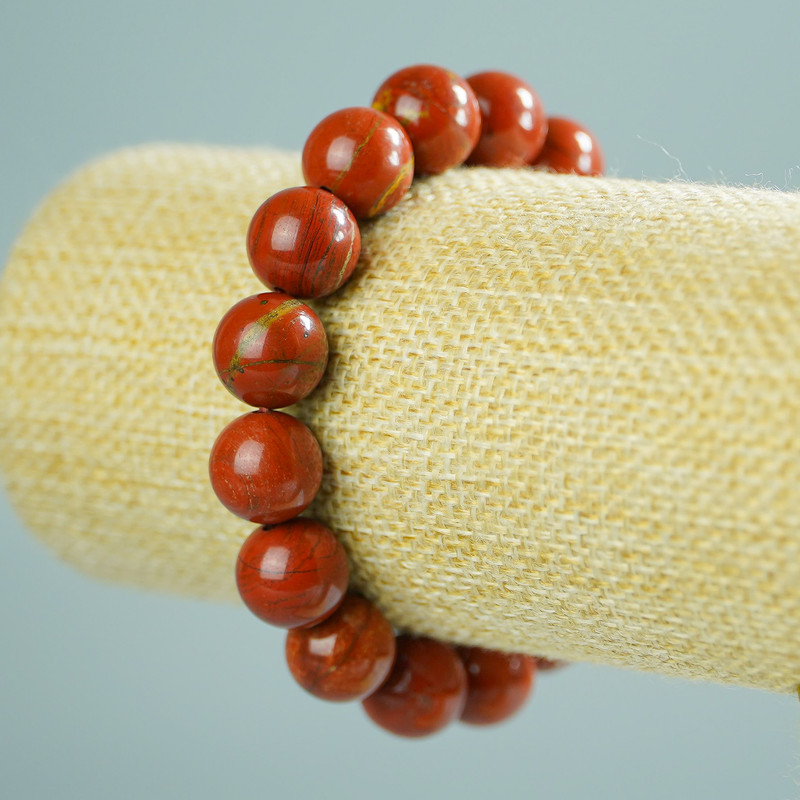 Armband aus rotem Jaspis, natürlicher Stein, glatte Kugel, Durchmesser ca. 12 mm, Länge ca. 18 cm (Stretch)