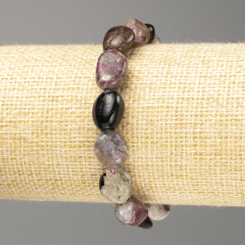 Armband aus Turmalin-Naturstein, facettierte Perlen, Durchmesser ca. 10 x 14 mm, Länge 18 cm (Stretch)