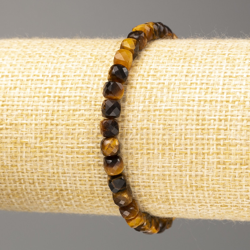 Armband aus Tigerauge, natürlicher Stein, facettierte Würfel 5×5 mm, Länge 18 cm (Elastik)
