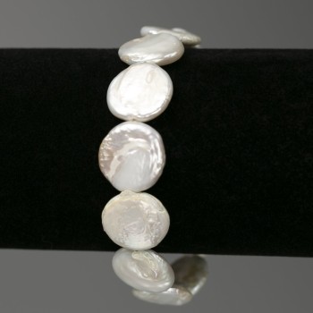 Armband aus Barockperlen Münzform in der Farbe „Benzin“, Durchmesser 15 mm ±, Länge 18 cm ± (Stretch)