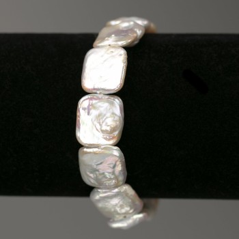 Armband aus Barockperlen, rechteckige Perlen, Farbton "Benzin", Durchmesser 14 × 16 mm ±, Länge 18 cm ± (elastisch)