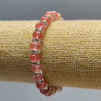 Armband aus Chalzedon, glatte Rondellen, Durchmesser 8x5 mm, Länge 18 cm (Stretcharmband) mit weißen Strasssteinen
