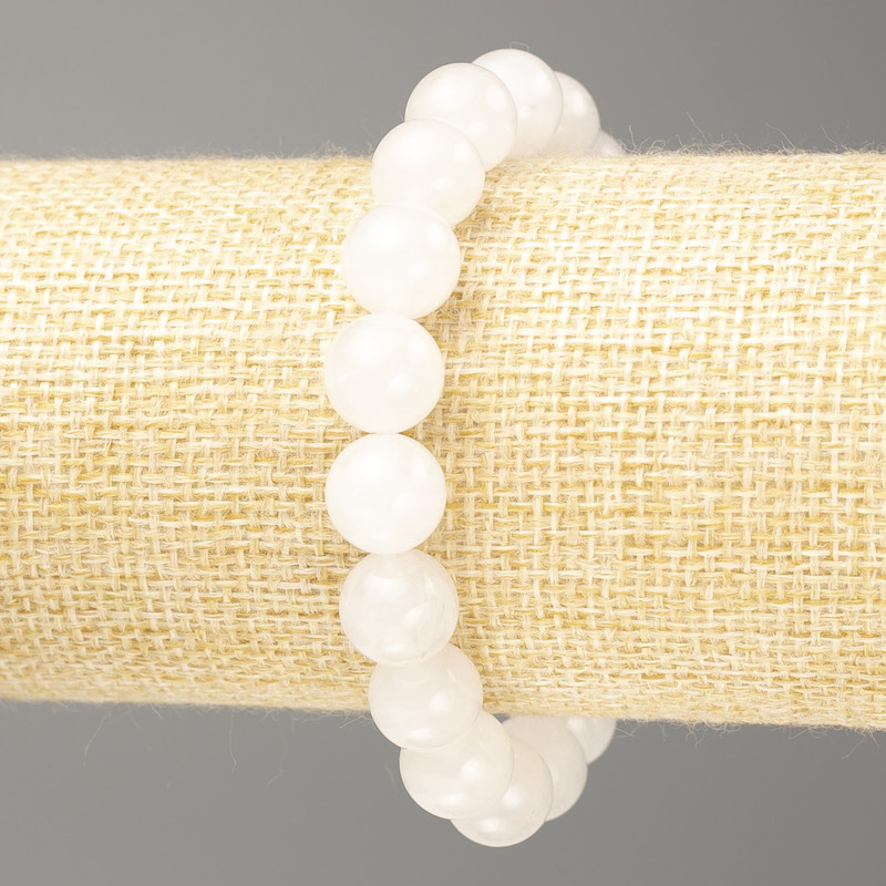 Armband aus weißem Acrylquarz (künstliches Acryl) – glatte Kugeln, Durchmesser ca. 10 mm, Länge 18 cm (Stretch)