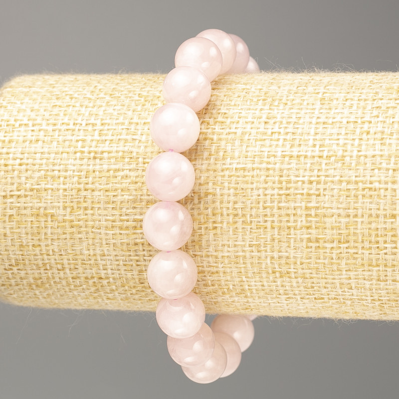 Armband aus Rosenquarz, Naturstein, glatte Kugeln, Ø 10 mm, Länge 18 cm (Elastikband)