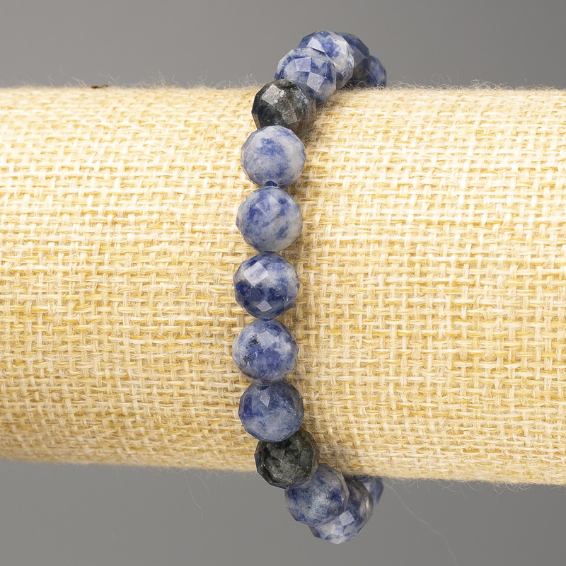 Sodalit-Armband aus natürlichem Stein, facettierte Kugeln, Durchmesser 8 mm, Länge 18 cm (Elastik)