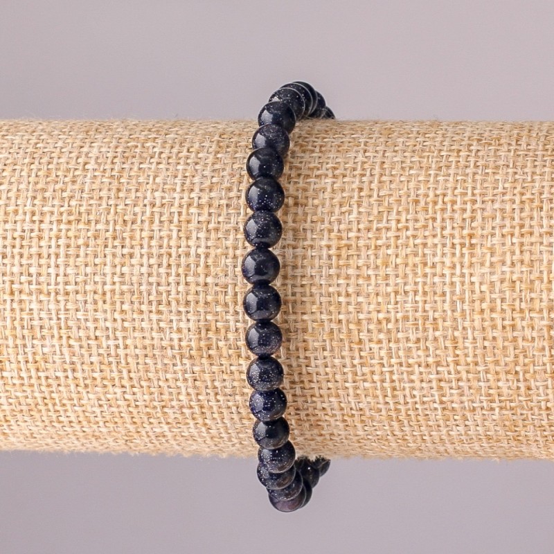 Armband Aventurin Nacht von Kairo – Blauer Sand, auf elastischem Band, glatte Kugeln, Durchmesser 6 mm, Umfang 18 cm