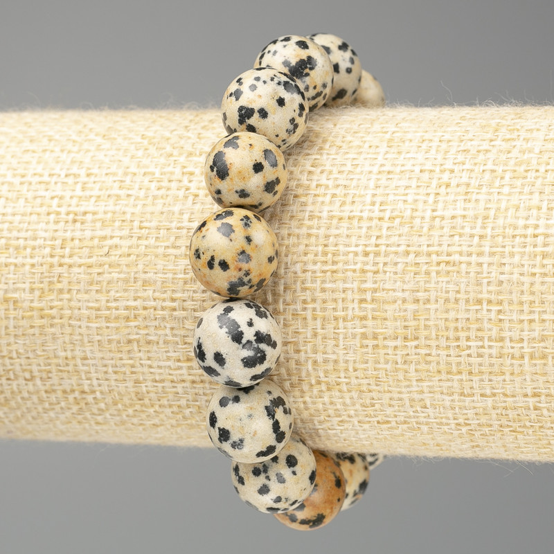 Armband Dalmatiner-Jaspis aus Acryl, glatte Kugeln, Durchmesser 12,5 mm, Länge 18 cm (Stretch)