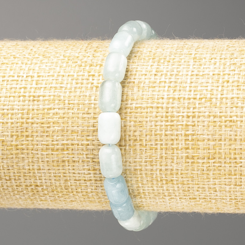 Armband aus natürlichem Aquamarin, Barrel-Perle, Durchmesser 9×6 mm, Länge 18 cm (Stretcharmband)