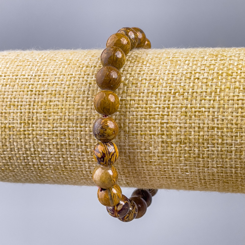 Armband aus Jaspis mit glatten Holzperlen, Durchmesser ca. 8,5 mm, Länge 18 cm (Stretcharmband)