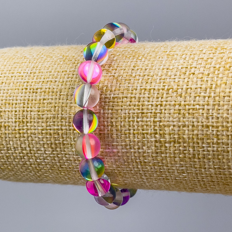 Armband aus Opalglas – Farbsortiment in Farben, glatte Kugeln, Ø 8 mm, Länge 18 cm (Elastikarmband)