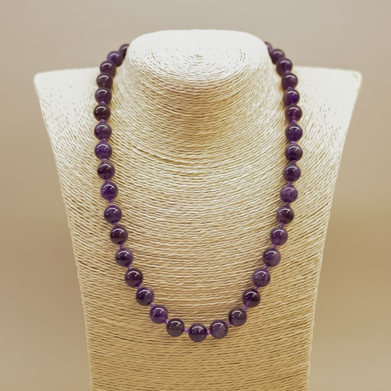 Amethystkette mit glatten Kugeln, Durchmesser 10 mm, Länge 45 cm