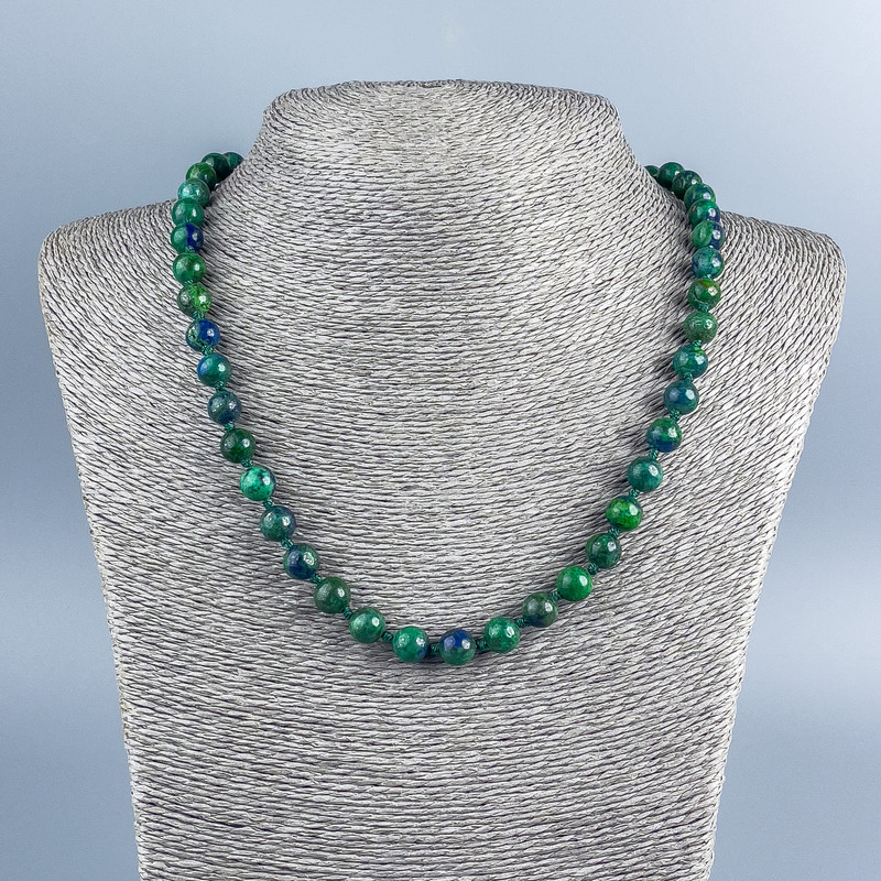 Azurit-Naturstein-Kette aus glatten Kugeln, Durchmesser 8 mm, Länge 48 cm +