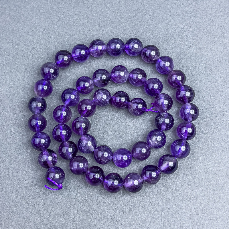 Amethyst-Naturstein-Perlen, glatte Kugeln, Durchmesser ca. 10 mm, auf Schnur, Länge ca. 39 cm