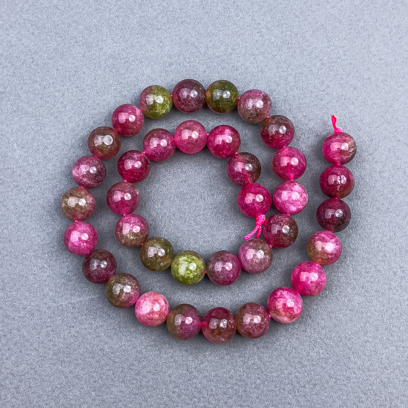 Polychromer Turmalin-Perlen, glatte Kugeln, Durchmesser ca. 10,5 mm ±, auf der Schnur, Länge 38 cm+
