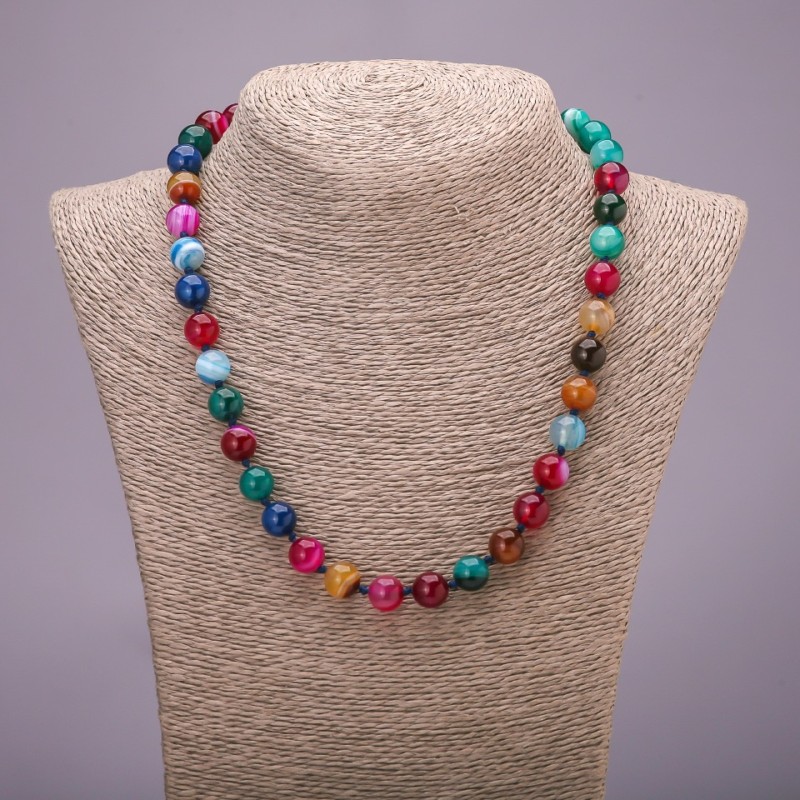 Achatkette – Farbvielfalt, glatte Kugeln, Durchmesser ca. 10 mm, Länge 48 cm