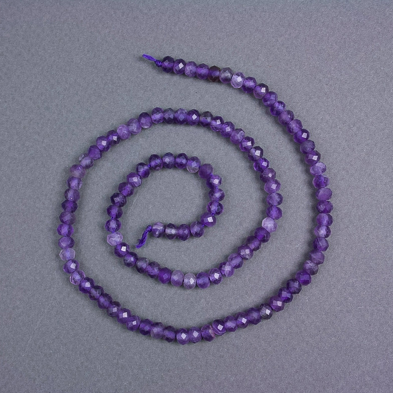 Amethyst-Natursteinperlen, facettierte Rondellen, Durchmesser 5×3,5 mm, auf Faden, Länge ca. 39 cm