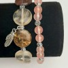 Chalzedon-Armband-Set, glatte Kugeln mit Durchmesser 6,5 mm, Kreis mit Durchmesser 15 mm, silberne Einsätze auf elastischer Schnur, Länge 18 cm+