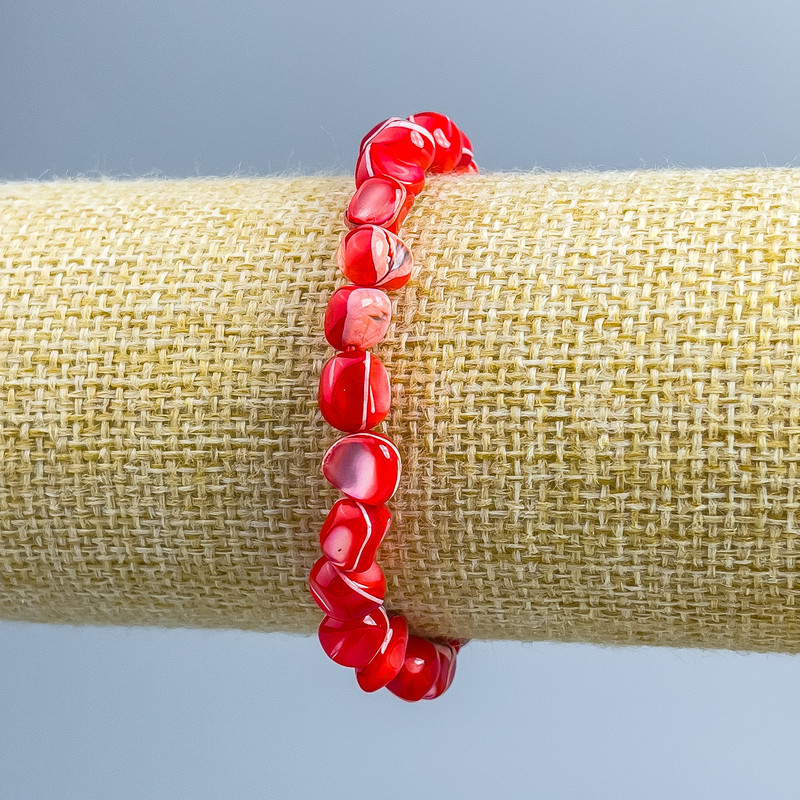 Armband aus rotem Perlmutt – Scheibenperlen 8×6 mm, Länge 18 cm (Stretch)