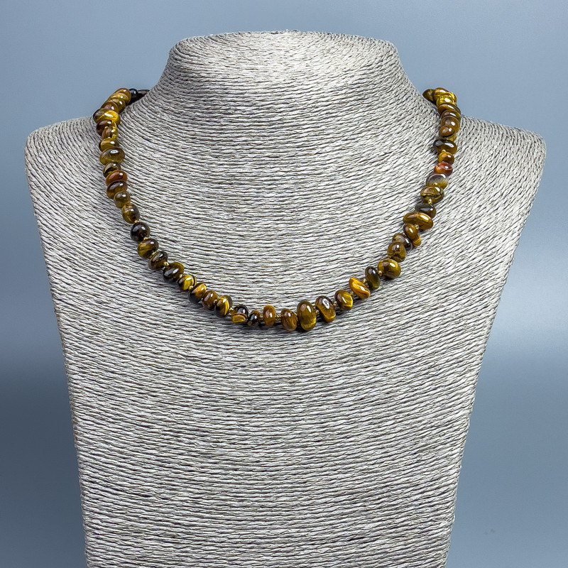 Tigerauge-Halskette aus Naturstein-Galetperlen, Durchmesser 10 × 5 mm, Länge 46 cm