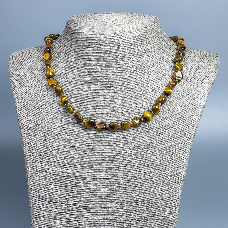 Halskette aus Tigerauge, natürlichem Stein, facettiert, Durchmesser 10×8 mm, Länge 48 cm ±