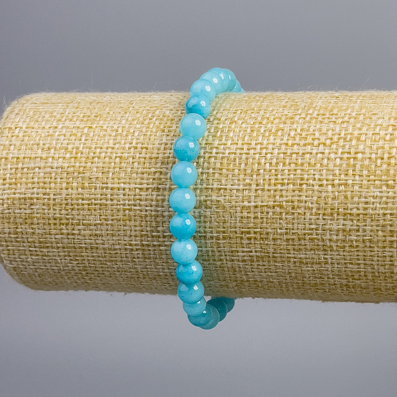 Armband aus Aquamarin, blau, glatte Kugeln, Durchmesser ca. 6 mm, Länge 18 cm Stretcharmband