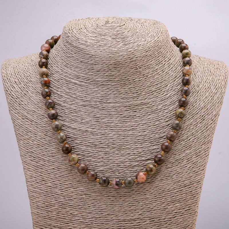 Kette aus Picasso-Jaspis, Naturstein, glatte Kugeln, Durchmesser 8 mm, Länge 45 cm +