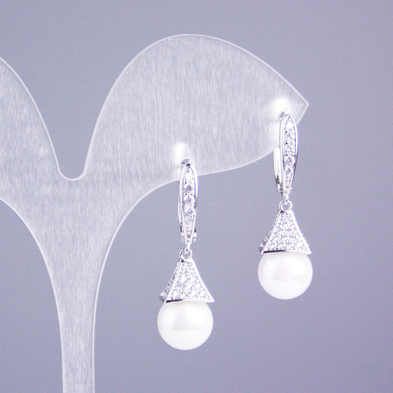 Ohrringe Xuping Rhodium-beschichtet mit weißen Strasssteinen und Mallorca-Perle 30×10 mm+