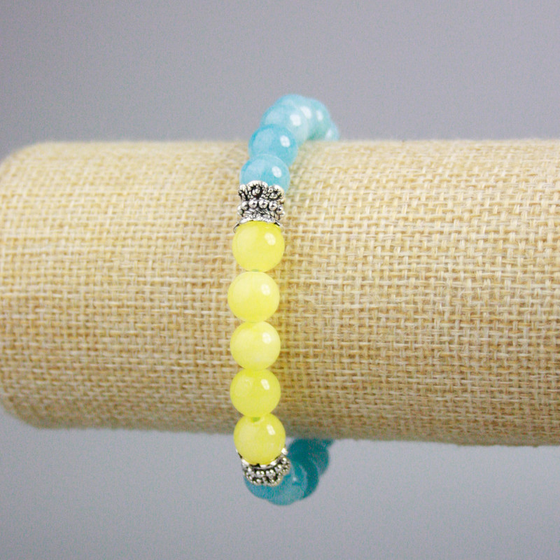 Armband „Ukraine“ Aquamarin (künstlich), Citrin (künstlich) glatte Kugel, Durchmesser ca. 8,5 mm, Länge ca. 18 cm (elastisch)