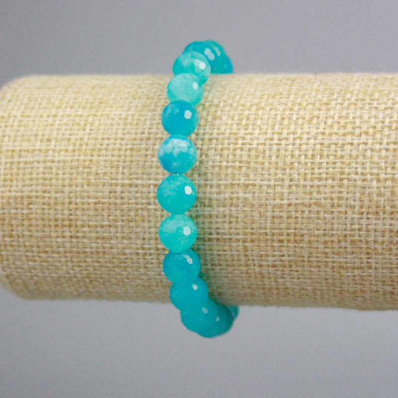 Aquamarin-Armband mit facettierten Kugeln, Durchmesser ca. 8 mm, Länge ca. 18 cm, Stretcharmband